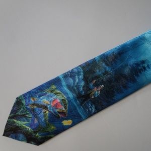 Fish Fishing Men Tie Blue Iridescent